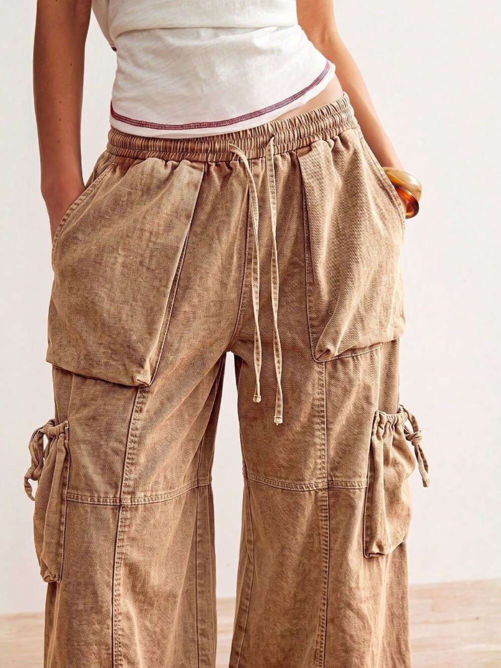 Brown Casual Women's Woven Capri Length Pants - Picture 5 of 7